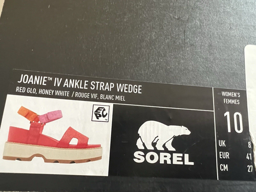 New Sorel Joanie IV Y Strap Wedge Sandal Red Pink Leather Colorblock Sz 10 - Picture 13 of 13
