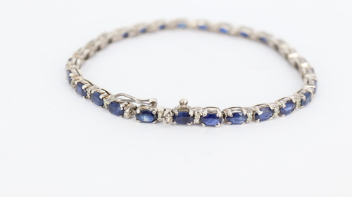 Brazalete de tenis de plata de ley 925 con zafiro azul y diamantes para mujer - Vídeo 1 de 1