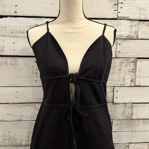 Vestido Hollister Social Tourist Negro Midi Profundo V Corbata Frontal Talla L grande nuevo con etiquetas - Imagen 11 de 11