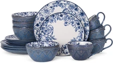 Gabriela Blue 16-Piece Dinnerware Set, Service for 4, Durable Stoneware Plates,