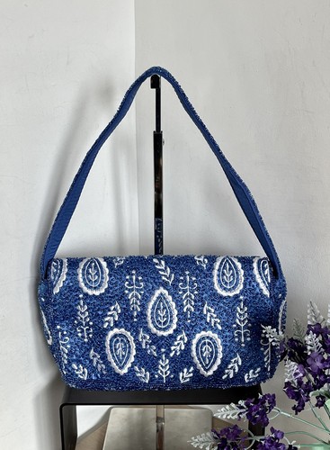 Primark Blue Beaded Paisley Shoulder Grab Bag, Viral, Summer, Beach, Holiday - Picture 8 of 21