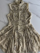 ASOS Cream Mini Dress with Gold Sequin Bead Embroidery Sz 4