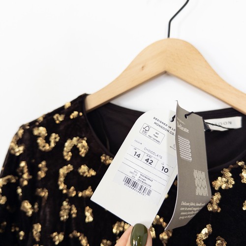 Monsoon Arwen Sequin Leopard Velvet Midi Dress Size 14 NEW Brown RRP £110 - Picture 14 of 22
