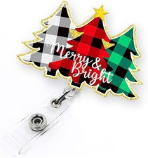 Christmas Trees Holiday Badge Reel Retractable for Nurse Tree