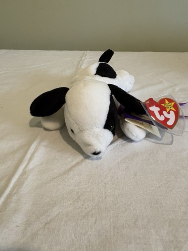 TY Baby Beanie VTG 1993  SPOT WITH ONE SPOT Dog MINT RARE With PURPLE ROSE CARD - Picture 2 of 20