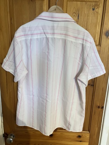 Marks And Spencer Autograph Shirt Pink White Strip Size L Short Sleeve - Picture 11 of 11