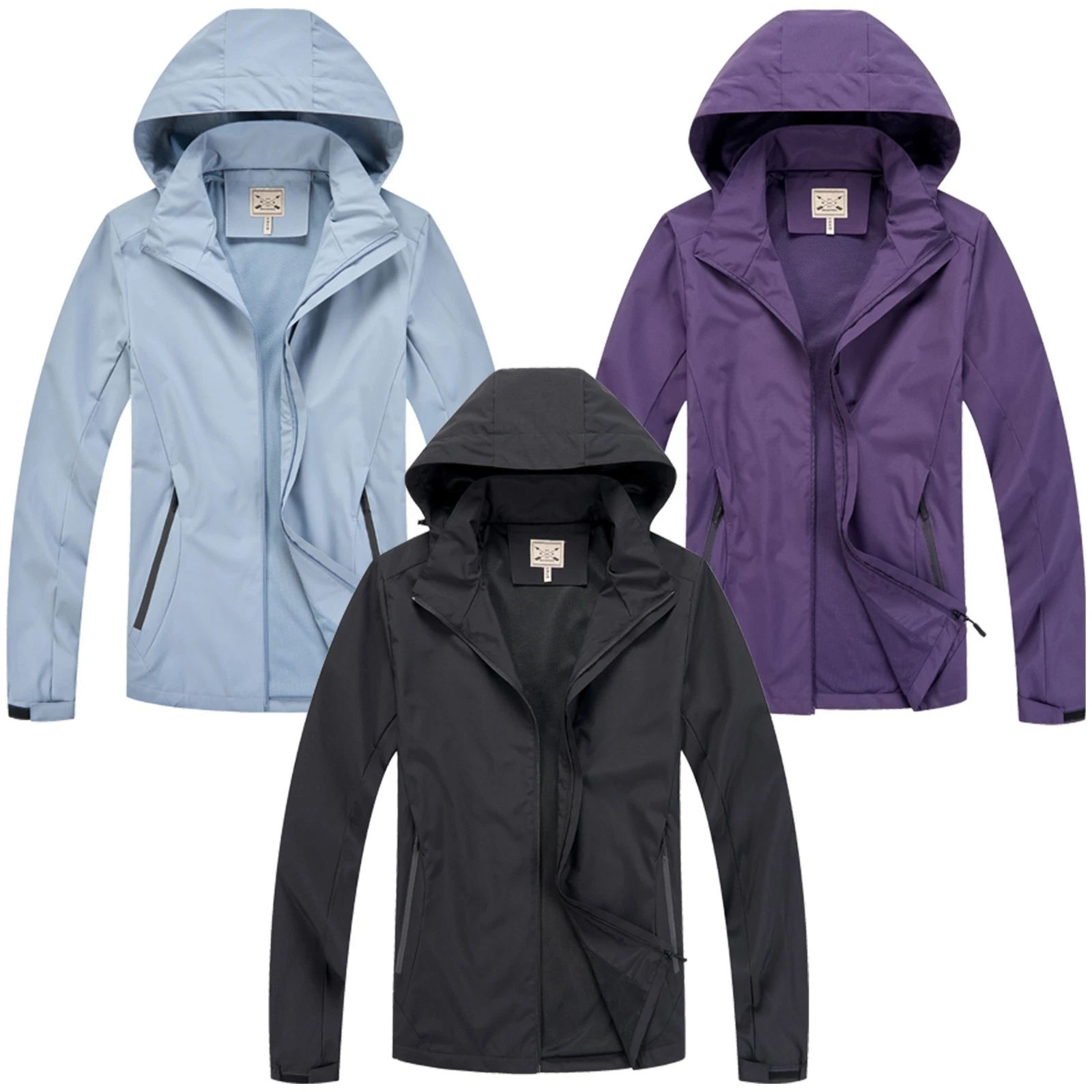 Ladies Waterproof Mesh Lined Rain Jacket Walking Hiking Coat UK 8-20 Black Blue