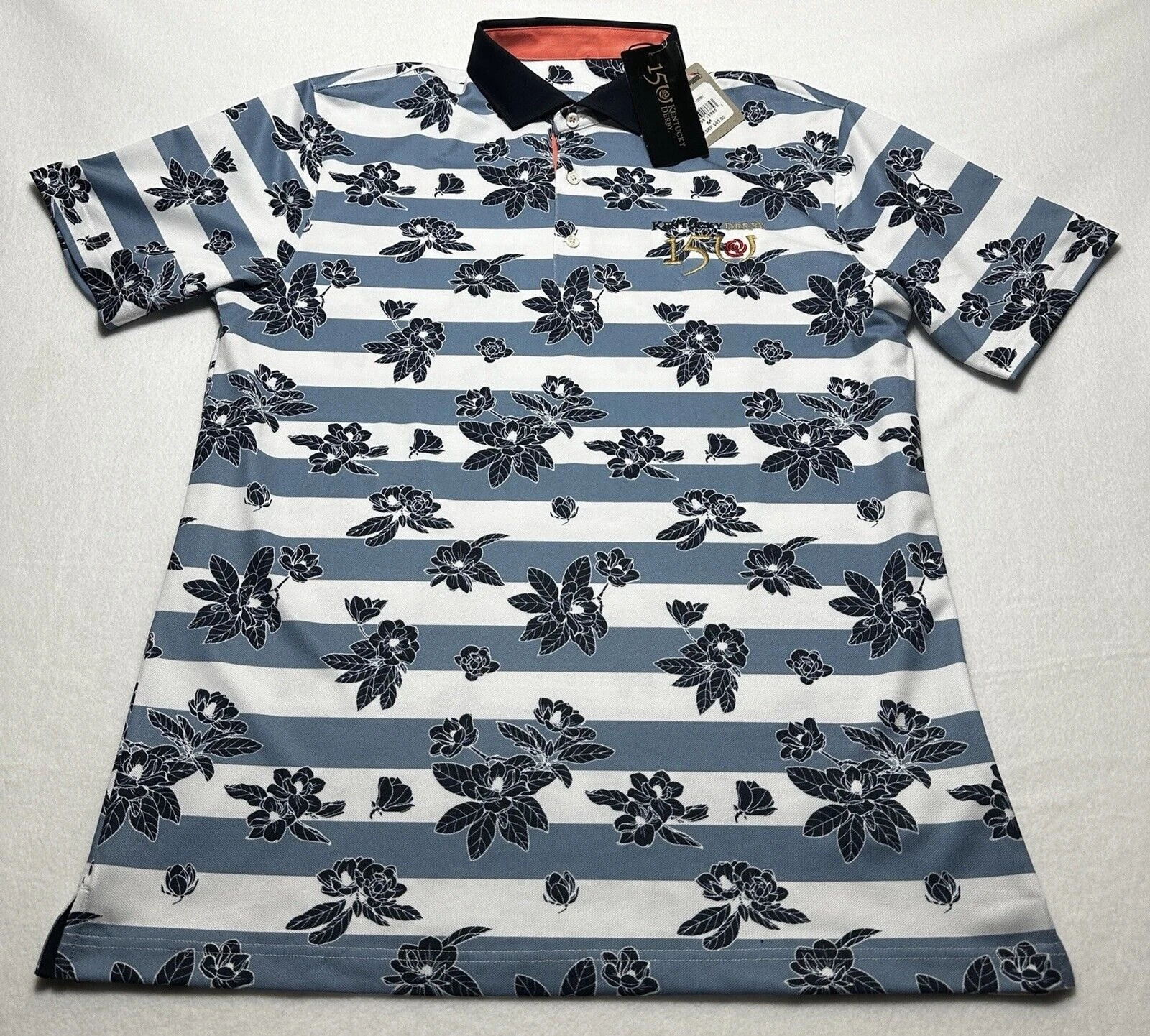 Kentucky Derby Puma Polo 150th 2024 Striped Floral Wicking Mens Medium *FLAW*