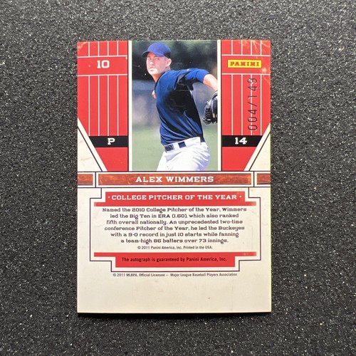 2011 Playoff Contenders ALEX WIMMERS #10 Rookie AUTO /149 - MLB MINNESOTA - Picture 4 of 4