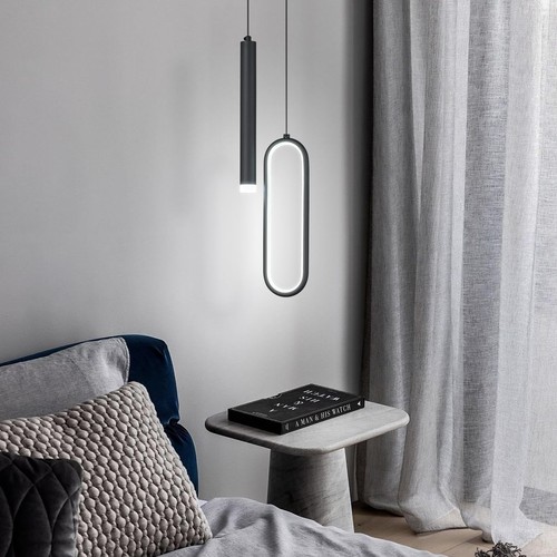 Modern Pendant Lights Black LED Pendant Light Kitchen Island Pendant Hanging ... - Picture 8 of 8