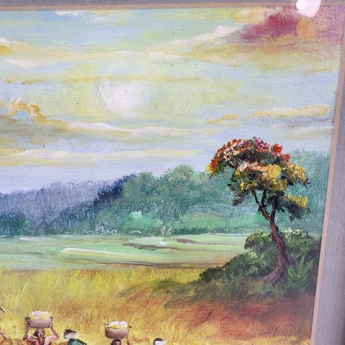 Vintage Bali Oil l Painting Rice Field Rural Scene Landscape Harvest Signed - Picture 6 of 15
