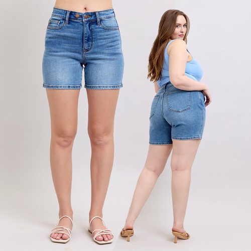 Judy Blue 2 Button Mid Length Dad Denim Shorts #15299 - Picture 2 of 23