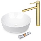 Round Bathroom Countertop Vessel Sink Faucet Set Vanity Mixer Tap w/Pop Up Drain
