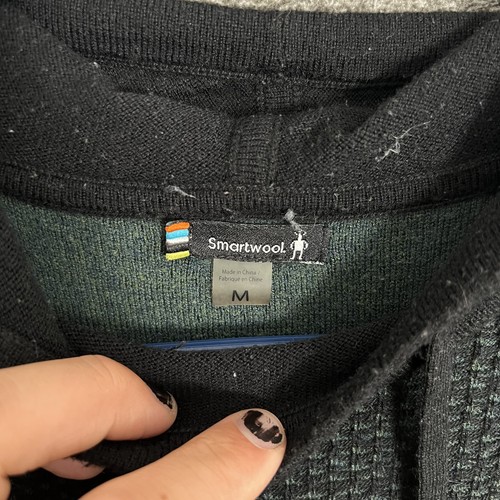 Smartwool Sweater Mens Medium Black Green Hooded Pullover Wool Blend Knit Casual - Picture 3 of 8