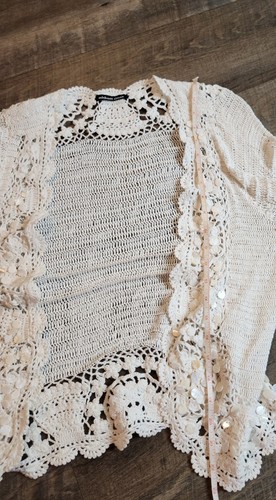 Michael Simon Boho Cottage Strickjacke Pullover M Häkel Strick Perlen - Bild 5 von 5