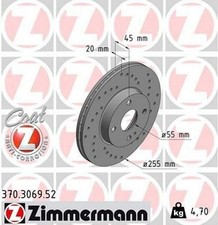 2x ZIMMERMANN Sport Coat Z 370.3069.52 Bremsscheiben Vorne 255mm