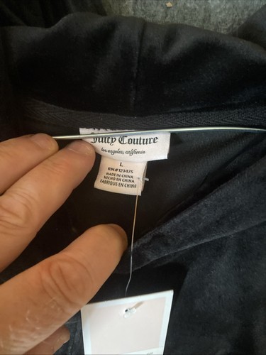 Juicy Couture Hoodie Womens Large Black Velour Zip Up Crown Graphic MSRP $118.00 - Picture 5 of 10