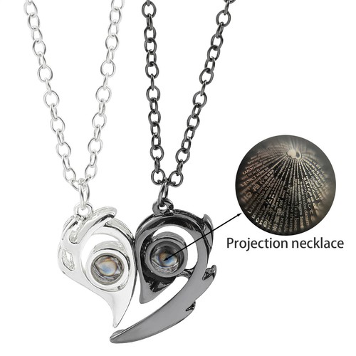 100 Languages I Love You Lovers Necklace Magnetic Heart Couple Pendant - Picture 7 of 9