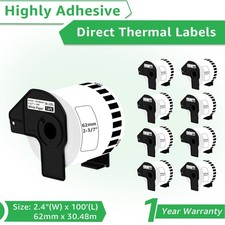 9Rolls 62mmx30.4m Continuous Paper Tape DK-2205 for Brother QL Label Printer