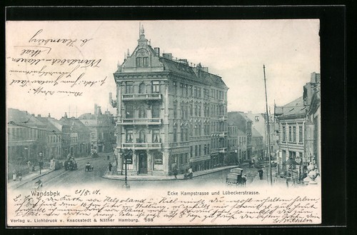 Hamburg-Wandsbek, Ansichtskarte, Ecke Kampstrasse und Lübeckerstrasse 1901 