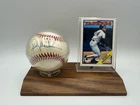 Rickey Henderson Autographed Baseball with Card and Wood Base Display - NO COA