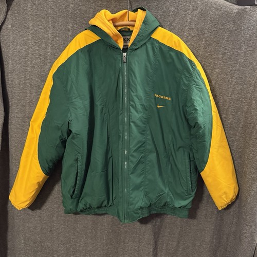 Vintage Green Bay Packers Team Nike NFL Football Puffer Jacket XXL Hoodie     J8 - Picture 1 of 16