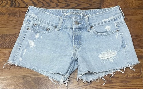 Pantalones Cortos American Eagle AE Mujer’s 2 Lavado Ligero Azul Envejecido Jean Corte Denim - Imagen 1 de 4