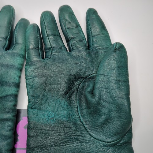 VTG Saks Fifth Avenue Green Italian Luxury Leather Cashmere Lined Gloves Sz 6.5 - Picture 6 of 13