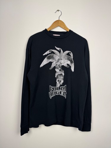 Palm Angels Logo Print Statue Black Mens T-shirt Long Sleeve 100% Auth Size M - Picture 2 of 15