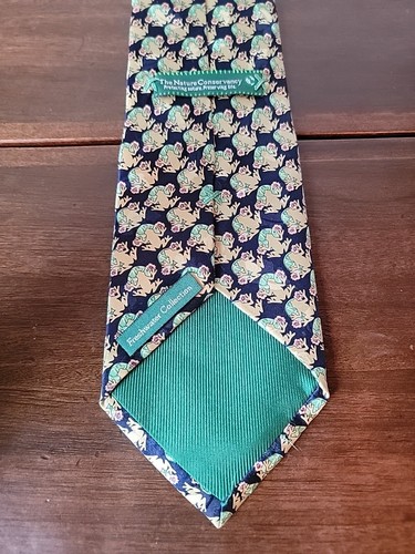 Nature Conservancy Frog Neck Tie Blue Green Geometric Silk EUC - Picture 3 of 4