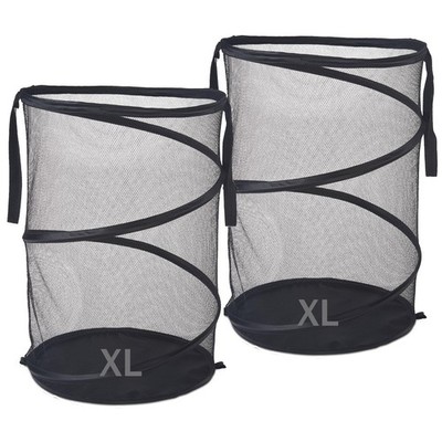 2 Pcs Mesh Popup Laundry Hamper XL 115L Collapsible Basket Clothes Storage