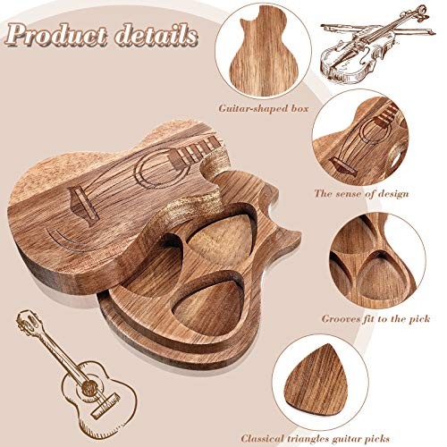 Guitar Pick Box Holder with 3 Pcs Wooden Guitar Picks, Wooden Classic - Picture 7 of 8