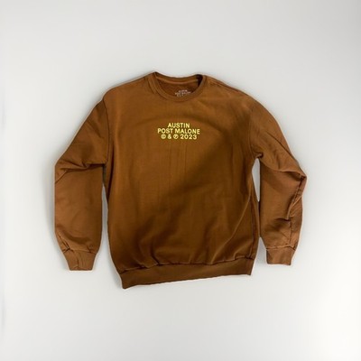 Post Malone 2023 Austin Concert Tour Merch Brown Pullover Crew Sweatshirt L