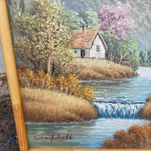 Vintage Signed Campbell Oil Board Painting 16" x 19" Framed Landscape Mountain - Picture 6 of 11
