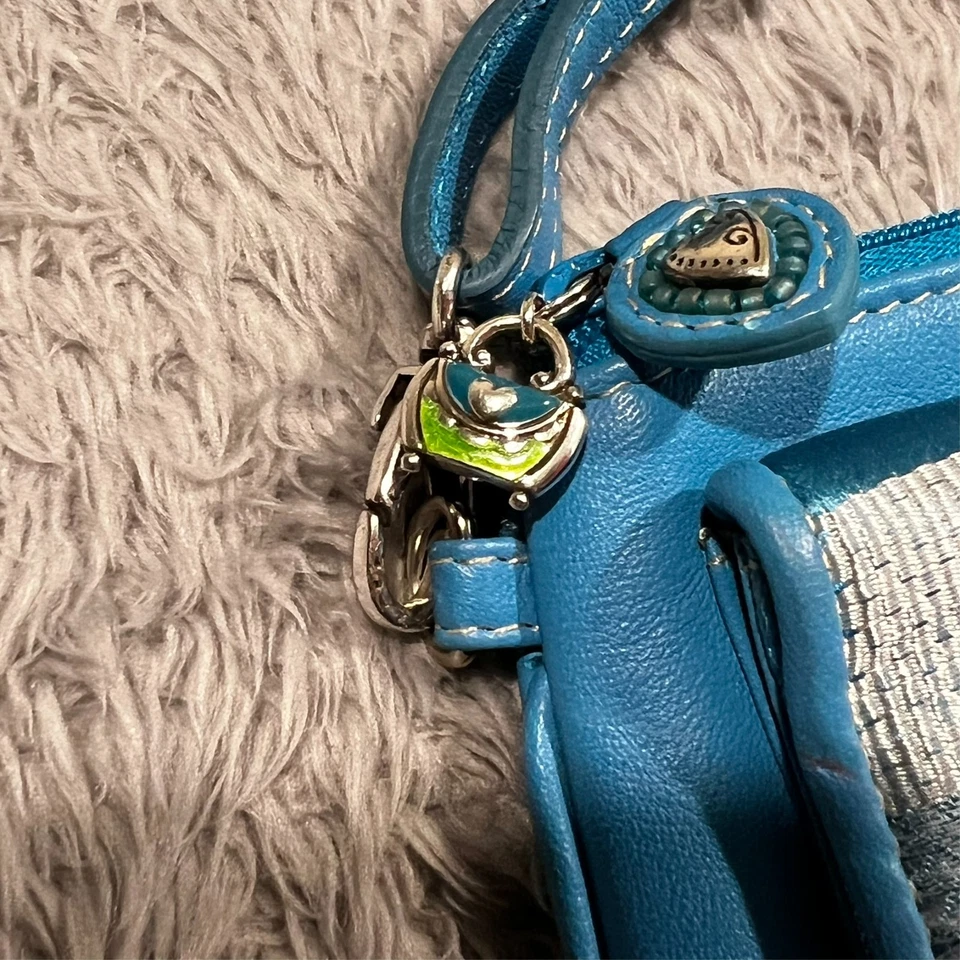 Brighton Crossbody Purse Clutch Purse Blue Green Check Adjustable Zip Snap - Image 3 of 4