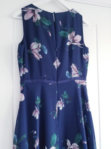 Hobbs Carly Midnight Blue Floral Print Midi Dress Pink Size UK 10 Party Wedding - Picture 8 of 13