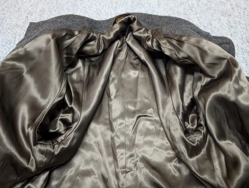 vintage USA made NORDSTROM herringbone TWEED overcoat 44L brown BELTED wool image 13