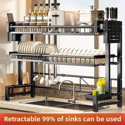 2-Tier Over Sink Dish Rack - Adjustable 13.78"-39.37", Stainless Steel - Picture 20 of 24