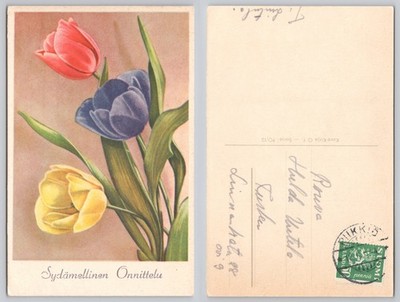 s29795 Blumen Tulpen Finnland Postkarte 1944 Stempel