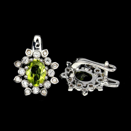 925 Sterling Silver Earrings Oval Peridot 8x6mm Simulated Cz Gemstone Jewelry - Picture 3 of 10