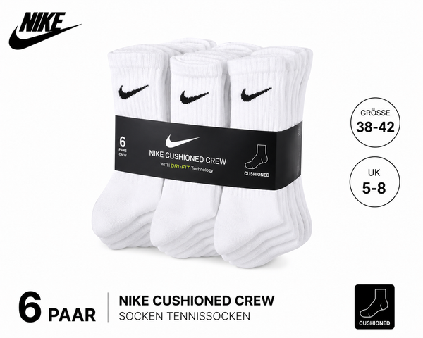 6 Paar Nike Cushioned Crew Socken Tennissocken-Sportsocken-Trainingssocken-image