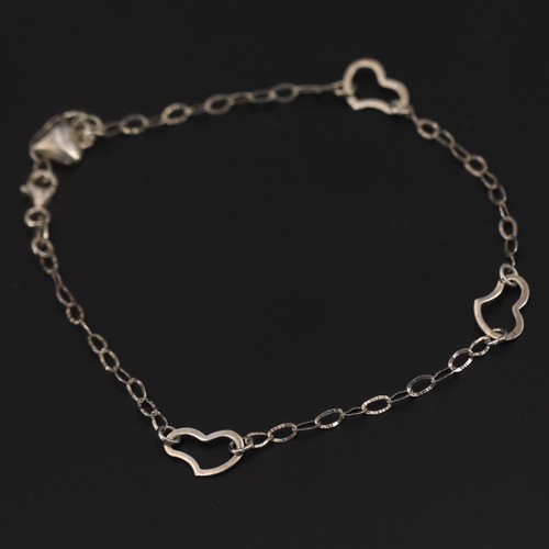 Sterling Silver - 10mm Heart Love 10" Circle Link Chain Bracelet - 2.5g