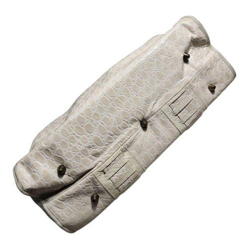 VINTAGE Croc Embossed Doctor Bag Satchel - Cream Beige Frame Handbag - Crossbody - Picture 9 of 14