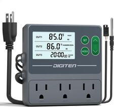 Temperature Controller 3 Outlet Dual Probes for Reptile Aquarium Greenhouse