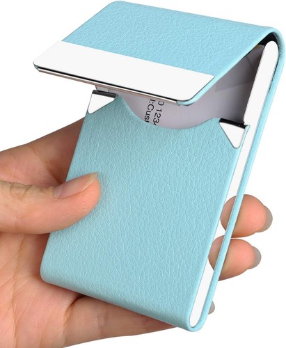 JuneLsy Professional Business Card Holder Case PU Leather Metal Y-Light Blue  - Bild 1 von 6