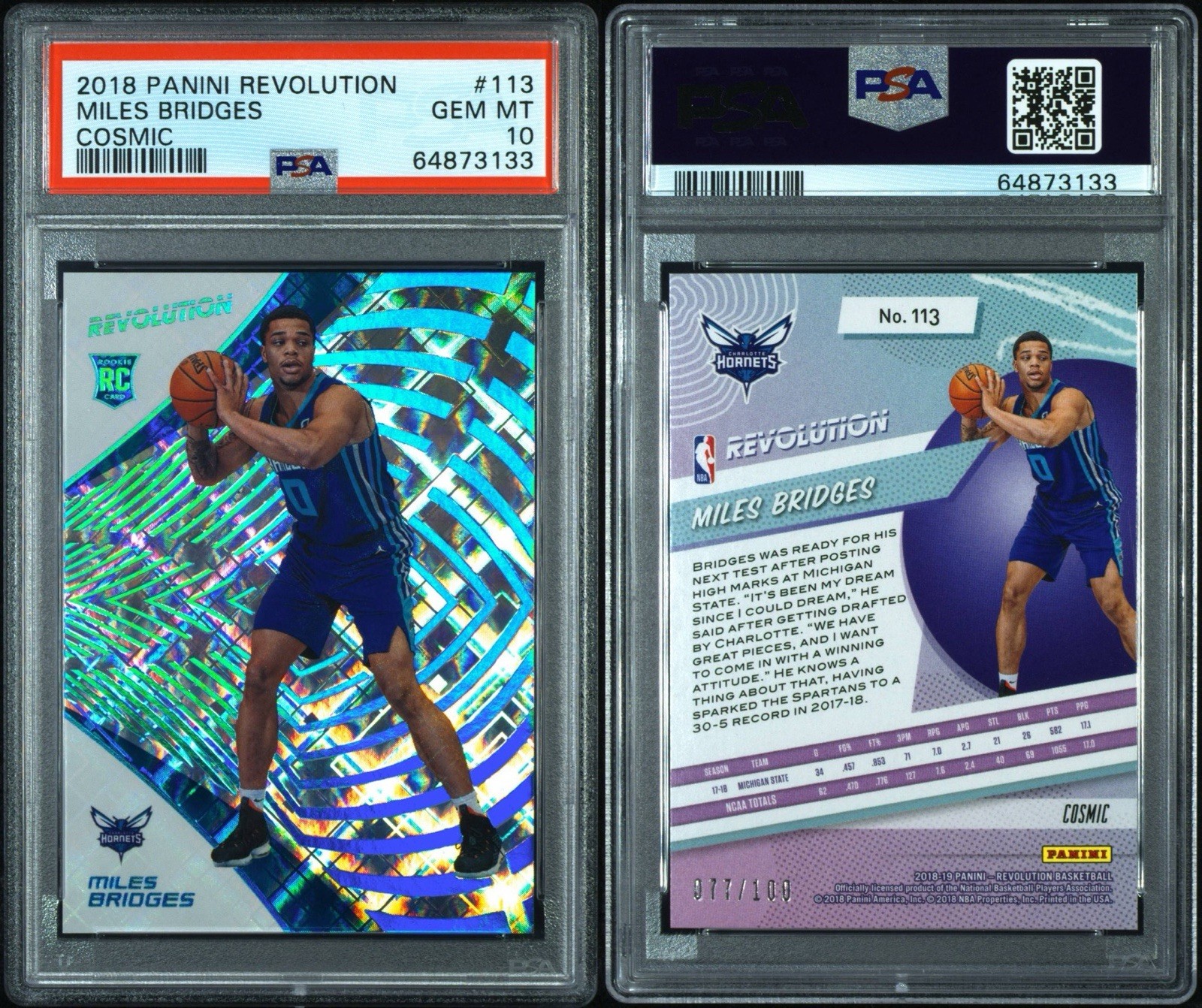 2018-19 Revolution Miles Bridges #113 Cosmic /100 RC Hornets PSA 10 GEM MINT