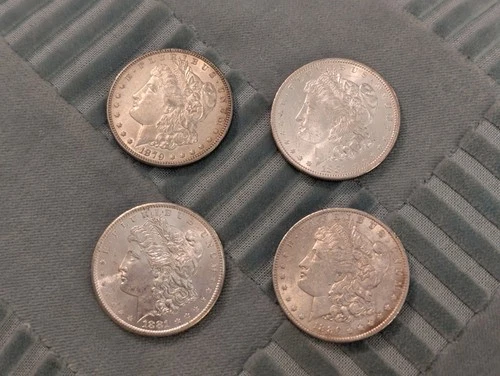 Lot of 4 Morgan Silver Dollars – 1879‑S, 1881‑S (x2), 1886‑O – Strong Detail AU+