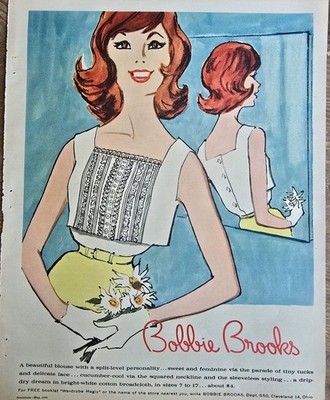 1960 Women's Bobbie Brooks Blouse  vintage Redhead Fashion Art Ad 