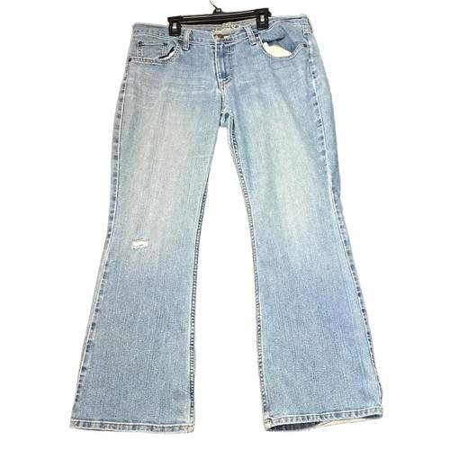 American Eagle Blue Jeans Damen 12 Petite Stretch Skinny Flare Distressed Retro