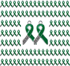 100 Pcs Green Ribbon Pendants, Mental Health Liver Cancer Awareness Ribbon Penda